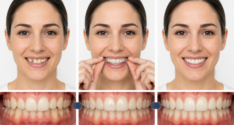 Évolution d'un traitement Invisalign chez un adulte avec alignement progressif des dents grâce aux aligneurs transparents
