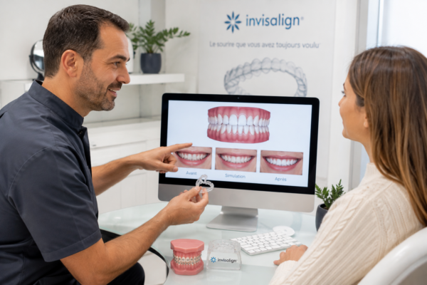 Dentiste présentant un traitement Invisalign près d’Apt à une patiente adulte